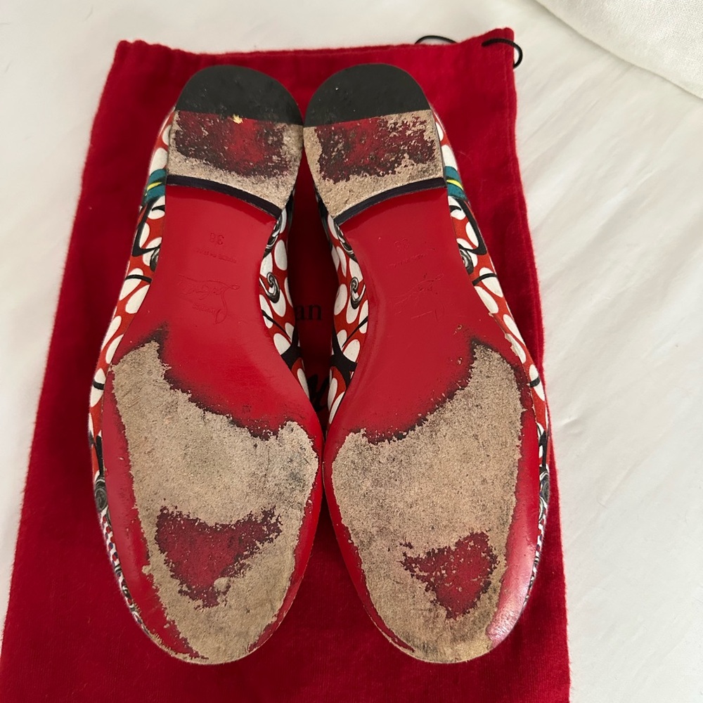 Christian Louboutin Multicolor Fabric Sakouette Face Polka Dot Loafers Size 38 - Picture 4 of 6